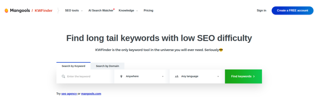 Mangools (KWFinder + SERPChecker, etc